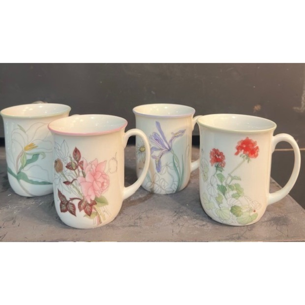 Block‎ Spal Watercolors Mug Set of 4 Floral Botanical Portugal Coffee Tea Cups